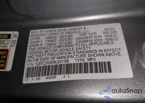 2024 Acura Rdx Standard from USA, damaged, VIN 5J8TC2H30RL001189
